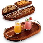 Wooden Compartment Tray, Acacia Wood Oval Multi-Compartment Dried Fruit Plate, Desktop Fruit Tray with Handles