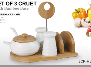 Set of 3 Cruet with Bamboo Base