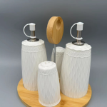 Set of 4 Oil Salt Pepper Shakers with Bamboo