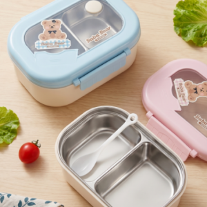 Cute Bear 2‑Compartment Stainless Steel Lunch Box