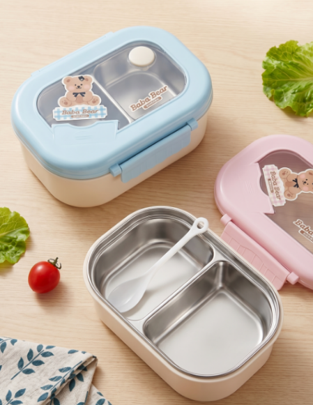 Cute Bear 2‑Compartment Stainless Steel Lunch Box