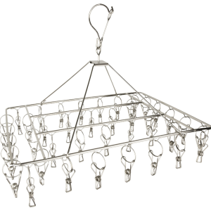 Single‑Layer Square Sock Drying Rack with Straight Chain, 40 Wire Clips